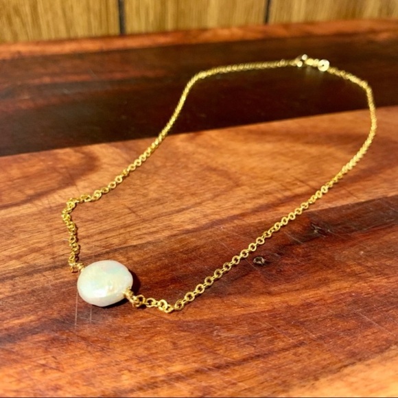 Freshwater Button Pearl 17" Gold Filled Chain Necklace - Picture 2 of 5